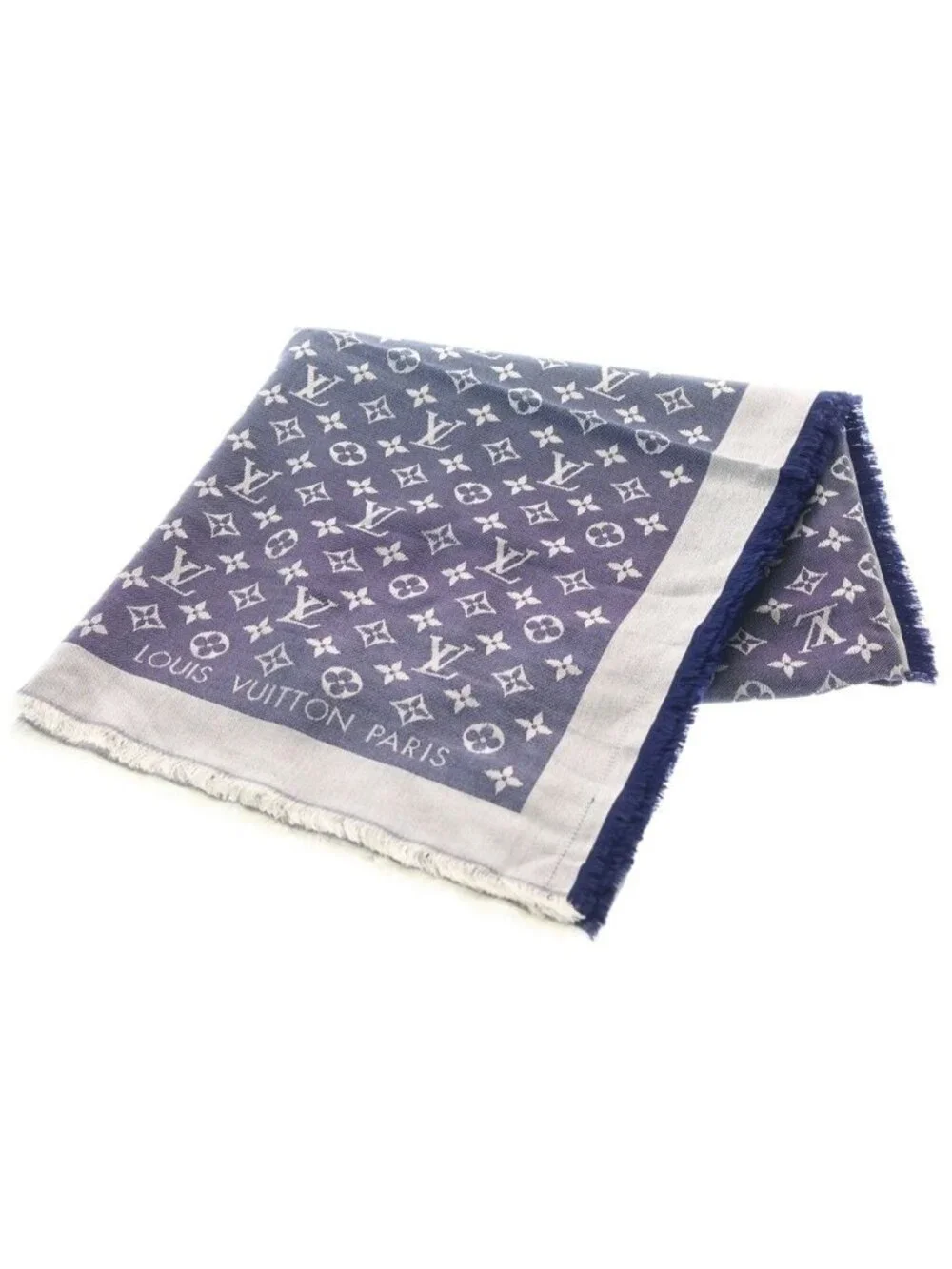 Louis Vuitton Shawl Monogram Denim Wool Navy Scarf
